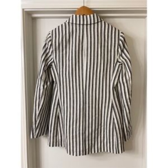 BCBGMaxAzria Cotton Linen Striped Black/White Women Blazer - Picture 9 of 16